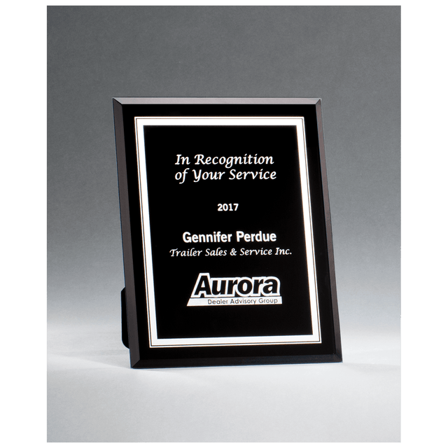 5" x 7" Black Glass Plaque with Silver Border and Easel Back