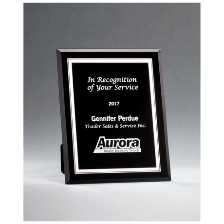 7" x 9" Black Glass Plaque with Silver Border and Easel Back