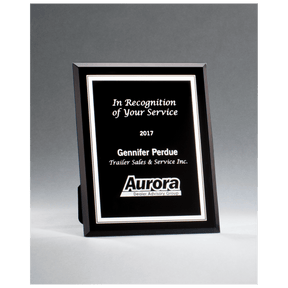Black Glass Plaque with Silver 7" x 9" Border and Easel Back
