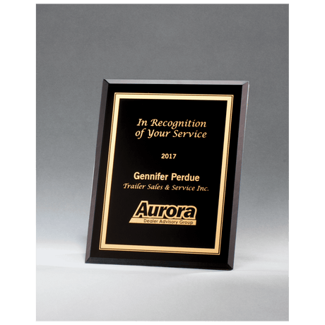 5" x 7" Black Glass Plaque with Gold Border and Easel Back
