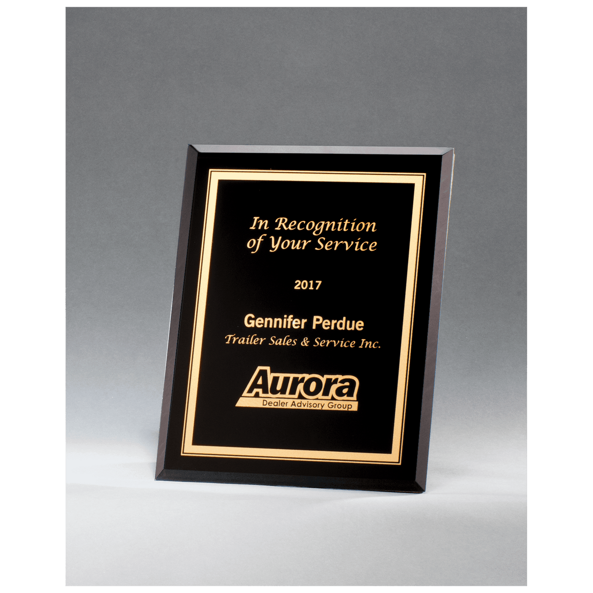 Black Glass Plaque with Gold 5" x 7" Border and Easel Back