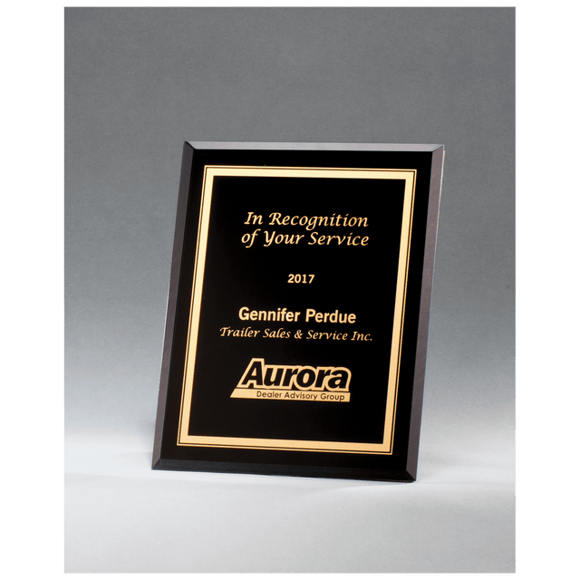 7" x 9" Black Glass Plaque with Gold Border and Easel Back