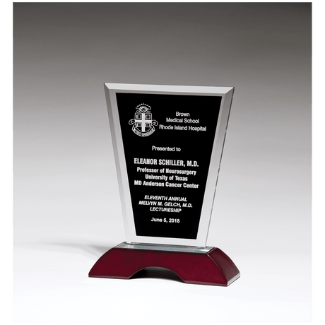 6" x 8" Black Silkscreened Clear Glass with High Gloss Rosewood Base