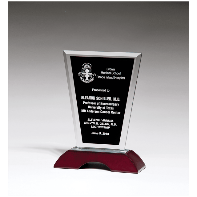 6" x 9" Black Silkscreened Clear Glass with High Gloss Rosewood Base