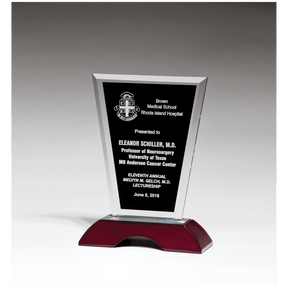 6" x 10" Black Silkscreened Clear Glass with High Gloss Rosewood Base