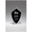 5 1/2" x 9 1/4" Shield Shaped Glass Award with Black Silkscreened Center