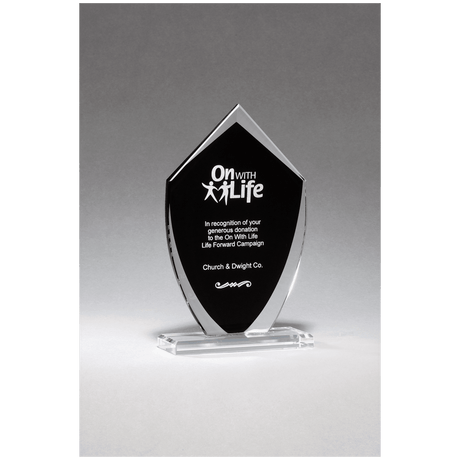 5 1/2" x 9 1/4" Shield Shaped Glass Award with Black Silkscreened Center