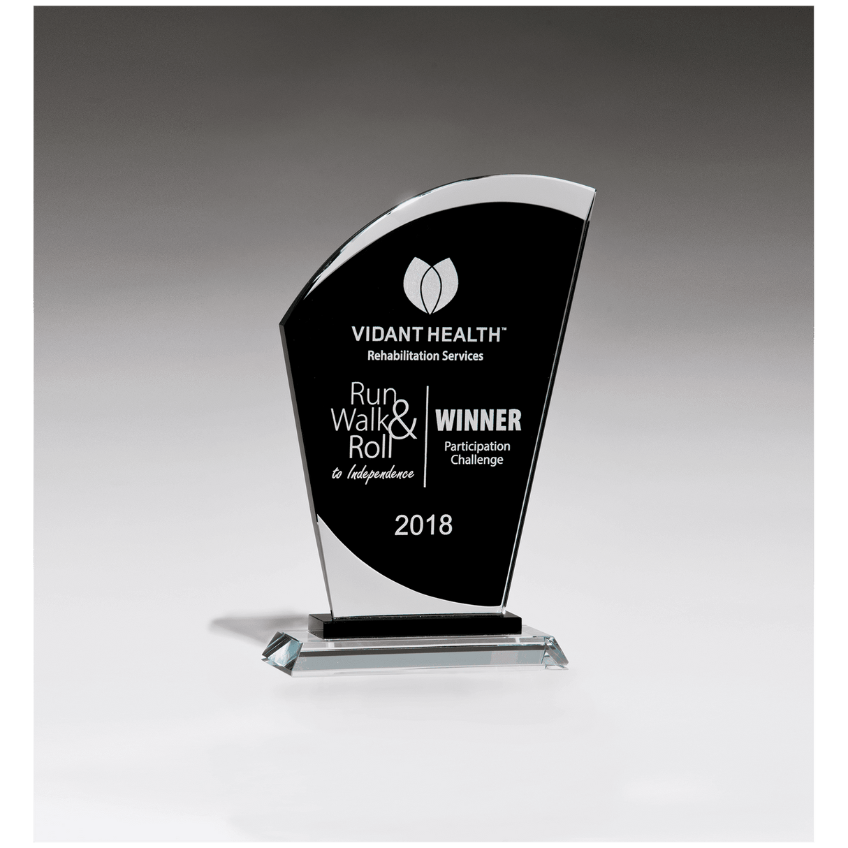 5 1/2" x 8 3/4" Sail Shaped Glass Award with Black Center