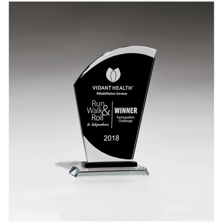 6" x 9 1/2" Sail Shaped Glass Award with Black Center