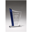 5 3/4" x 8 5/8" Zenith Series Clear Glass Award with Blue Glass Highlights