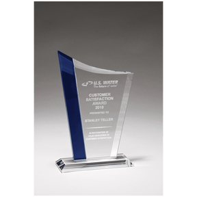 5 3/4" x 8 5/8" Zenith Series Clear Glass Award with Blue Glass Highlights