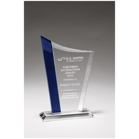 5 3/4" x 8 5/8" Zenith Series Clear Glass Award with Blue Glass Highlights