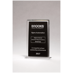 6 1/2" x 9 1/4" Rectangular Glass Award with Black Silkscreened Center