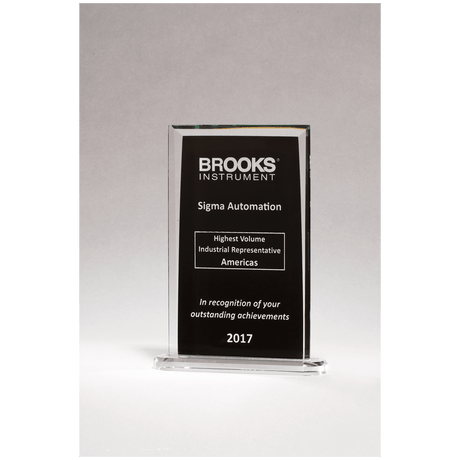 6 3/4 x 10 1/4" Rectangular Glass Award with Black Silkscreened Center
