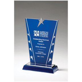 6 3/8" x 8 5/8" Constellation Series Glass Award with Blue Background with Chrome Plated Star