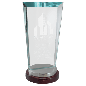 4 1/4" x 8 1/8" Premium Series Clear Glass Award with Rosewood and Alumi   num Base
