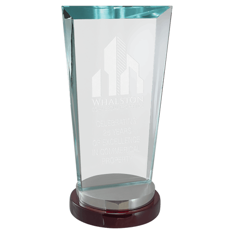 4 1/4" x 8 1/8" Premium Series Clear Glass Award with Rosewood and Alumi   num Base