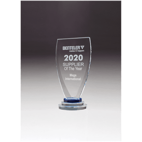 4" x 8 1/4" Chalice Series Sapphire Glass Award with Blue and Clear Glass Pedestal Base