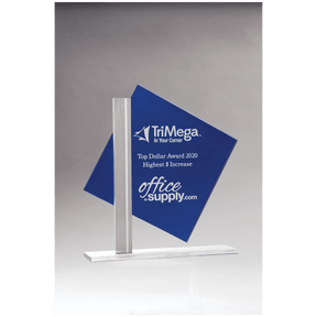 8" x 8 3/8" Diamond Series Blue Silkscreened Glass with Brushed Aluminum Post and Base