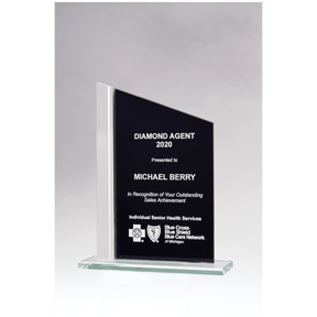 6 1/8" x 7 3/4" Zenith Series Black Silkscreened Glass with Brushed Aluminum Post