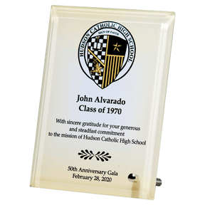 5" x 7" Sublimated Glass Plaque with Silver Post for Portrait or Landscape Prsentation