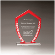 7 1/4" x 9 5/8" Shield Shaped Glass Award with Red Border and White Laurel Leaves