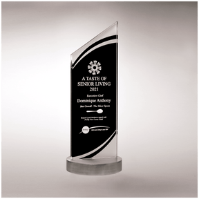 3 1/2" x 10 7/8" x 3/8" Thick Zenith Series Black Silkscreened Glass with Frosted Accents, Heavy Aluminum Base