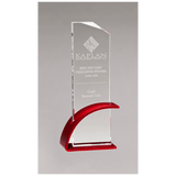 Red Contemporary Clear 3 7/8" x 10 1/8" x 1/2" Thick Glass Award, Arched Base with Matte Metallic Finish