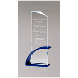 Blue Contemporary Clear 3 7/8" x 9 3/8" x 1/2" Thick Glass Award, Arched Base with Matte Metallic Finish