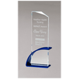 3 7/8" x 10 1/8" x 1/2" Thick Blue Contemporary Clear Glass Award, Arched Base with Matte Metallic Finish