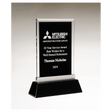 6 1/4" x 8 7/8" Rectangular Black Silkscreened Glass Award with Black Piano Finish Base