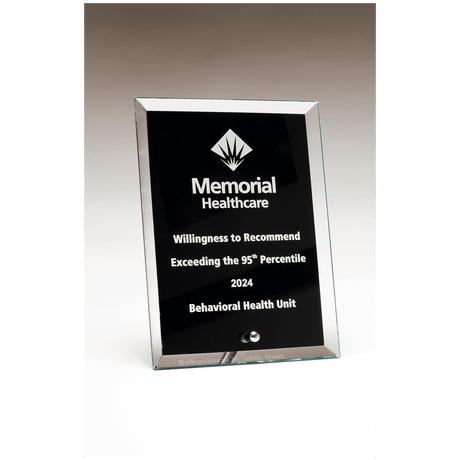 4" x 6" Clear Glass Plaque with Painted Black Background, Silv             er Plated Easel Post