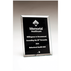 5" x 7" Clear Glass Plaque with Painted Black Background, Silv             er Plated Easel Post