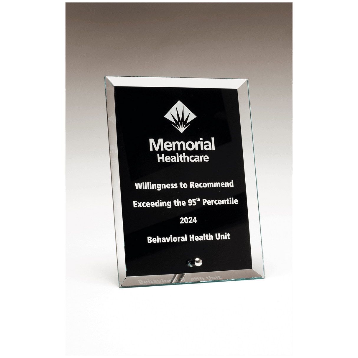 6" x 8" Clear Glass Plaque with Painted Black Background, Silv             er Plated Easel Post