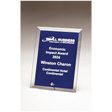 5" x 7" Thick Clear Glass Plaque with Painted Blue Background, Silv        er Plated Easel Post