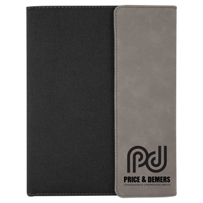 7" x 9" Gray Laserable Leatherette / Black Canvas Portfolio with Notepad