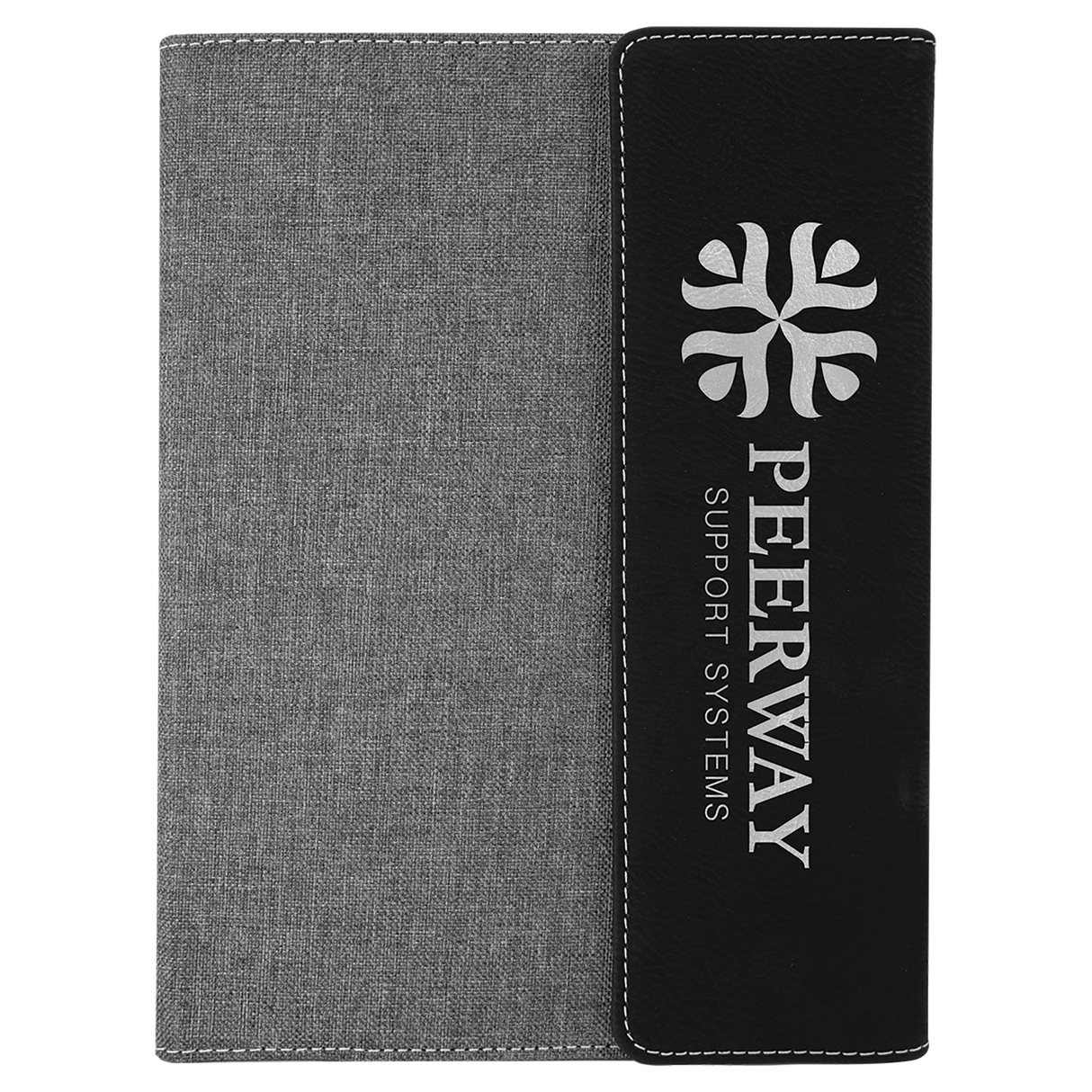 7" x 9" Black/Silver Laserable Leatherette /Gray Canvas Portfolio with Notepad