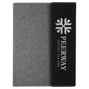 7" x 9" Black/Silver Laserable Leatherette /Gray Canvas Portfolio with Notepad