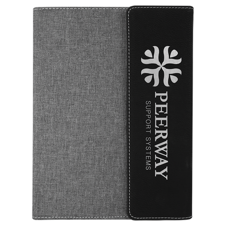 7" x 9" Black/Silver Laserable Leatherette /Gray Canvas Portfolio with Notepad