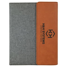 7" x 9" Rawhide Laserable Leatherette / Gray Canvas Portfolio with Notepad