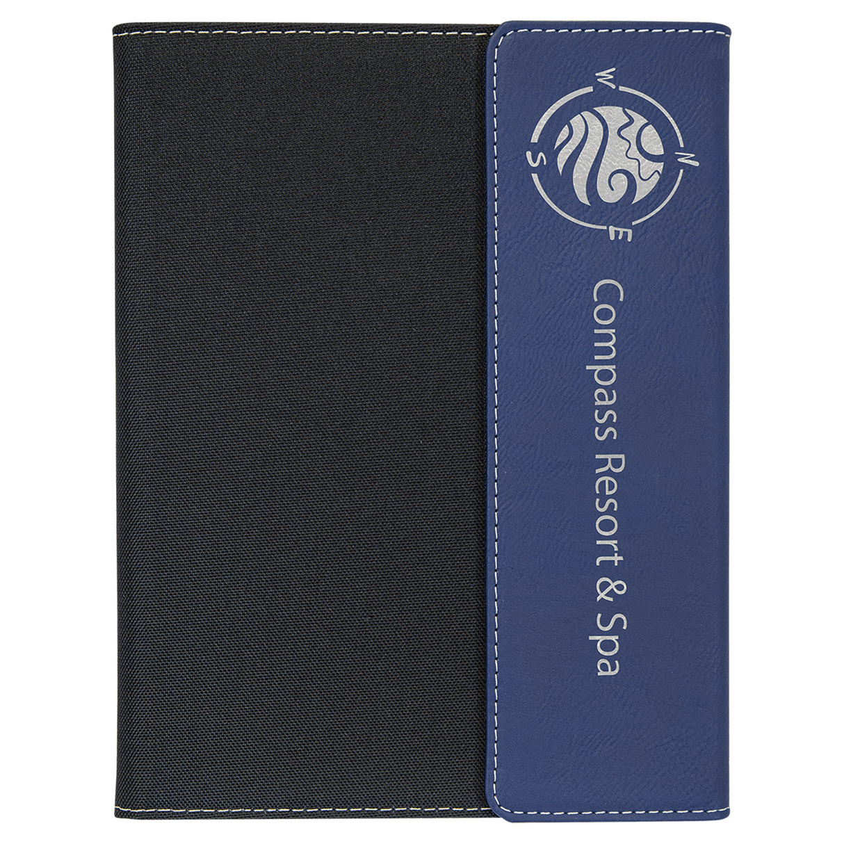 7" x 9" Blue/Silver Laserable Leatherette / Black Canvas Portfolio with Notepad