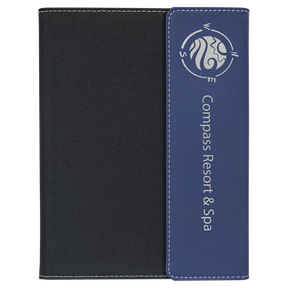 7" x 9" Blue/Silver Laserable Leatherette / Black Canvas Portfolio with Notepad