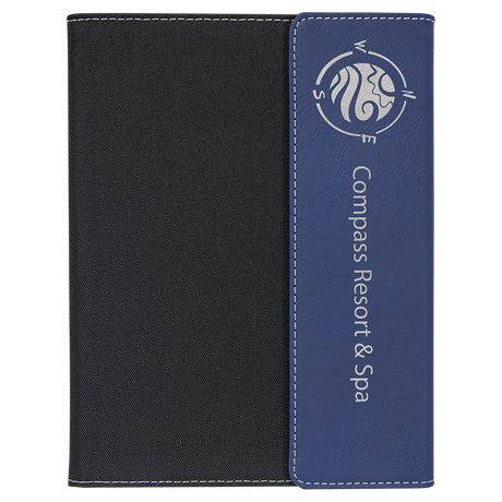 7" x 9" Blue/Silver Laserable Leatherette / Black Canvas Portfolio with Notepad