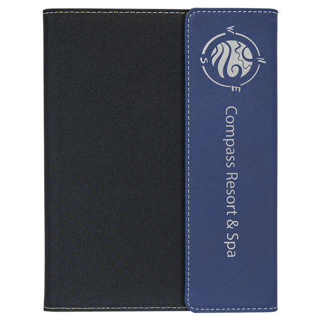 7" x 9" Blue/Silver Laserable Leatherette / Black Canvas Portfolio with Notepad