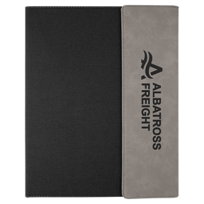 9 1/2" x 12" Gray Laserable Leatherette / Black Canvas Portfolio w / Notepad