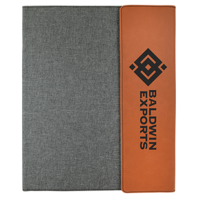 9 1/2" x 12" Rawhide Laserable Leatherette / Gray Canvas Portfolio with Notepad