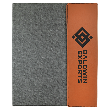 9 1/2" x 12" Rawhide Laserable Leatherette / Gray Canvas Portfolio with Notepad