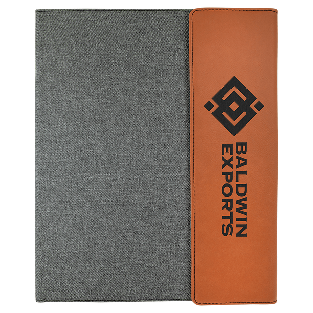 9 1/2" x 12" Rawhide Laserable Leatherette / Gray Canvas Portfolio with Notepad