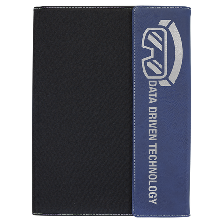 9 1/2"x12" Blue/Silver Laserable Leatherette  / Black Canvas Portfolio w/Notepad