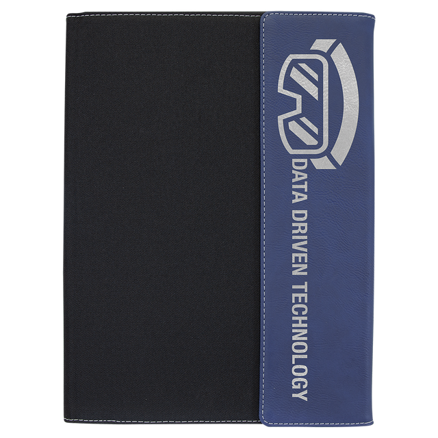 9 1/2"x12" Blue/Silver Laserable Leatherette  / Black Canvas Portfolio w/Notepad